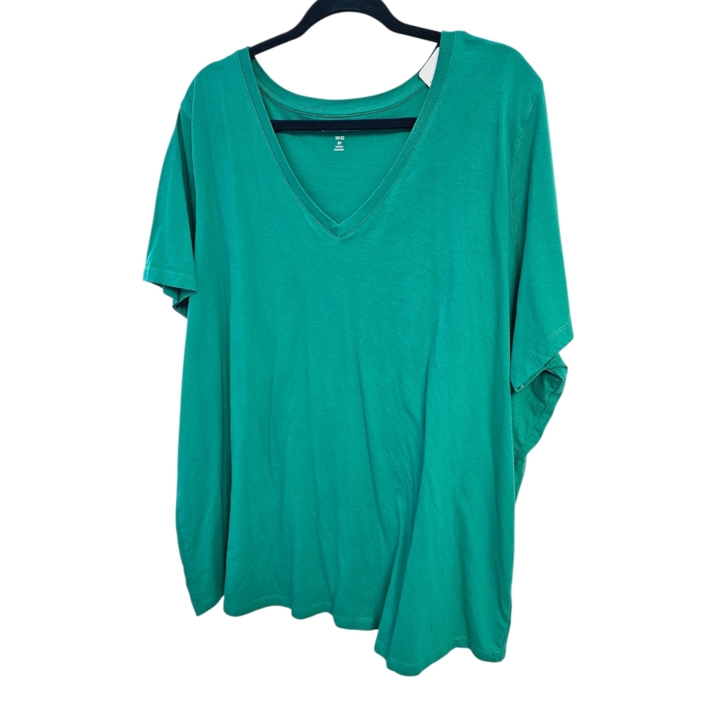 Woman Within Teal V-Neck Short Sleeve Top